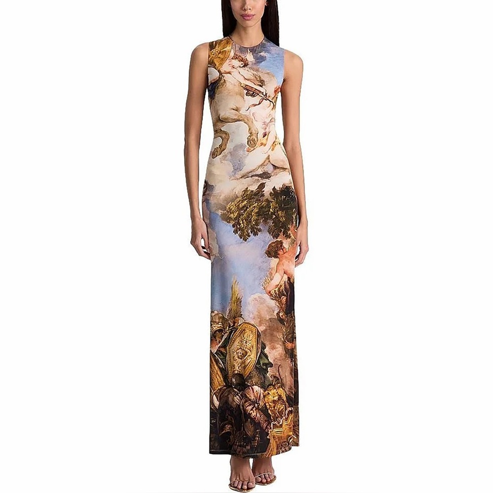 NWT Alice + Olivia Renaissance Fair Delora Body Con Maxi Dress Open Back 8